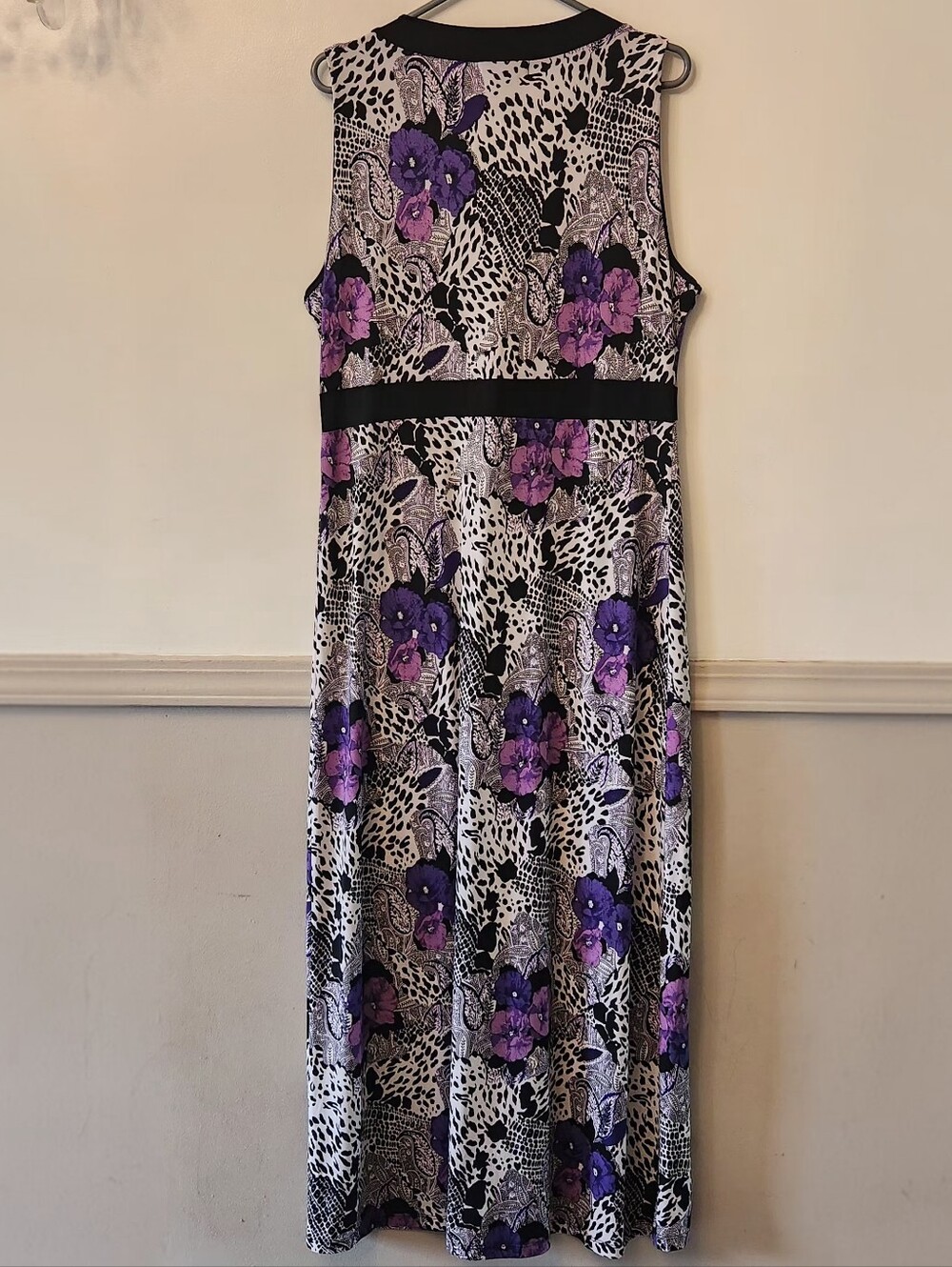 Sleeveless V-Neck Floral Maxi Dress in Purple and Black Sz Xl - Picture 2 of 6